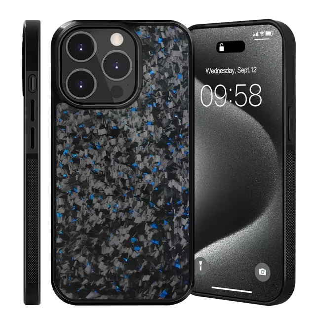 iPhone | Coque de téléphone en fibre de carbone forgée Blue Flake | Série CLASSIC